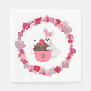 Serviette En Papier Joli Lapin Blanc & Fraise Cupcake Girls