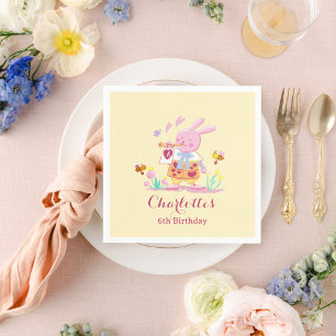 Serviette En Papier Joli Lapin de Jardin à l'Aquarelle Jaune Anniversa