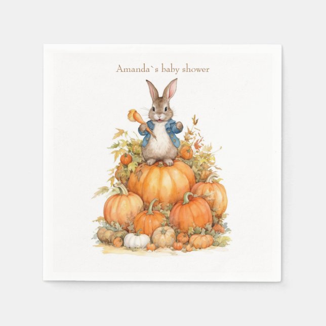 Serviette En Papier Joli lapin et Baby shower d'automne citrouille (Devant)