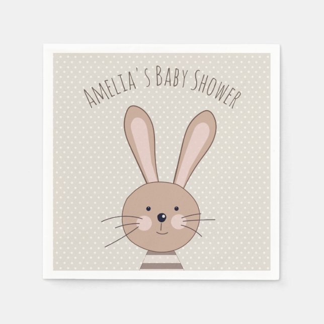 Serviette En Papier Joli lapin et points Baby shower personnalisé (Devant)
