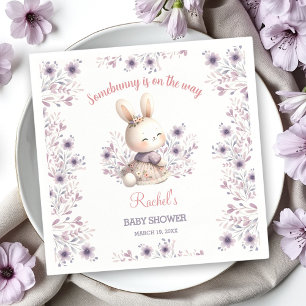 Serviette En Papier Joli Lapin Violet Rose Floral Fille Baby shower