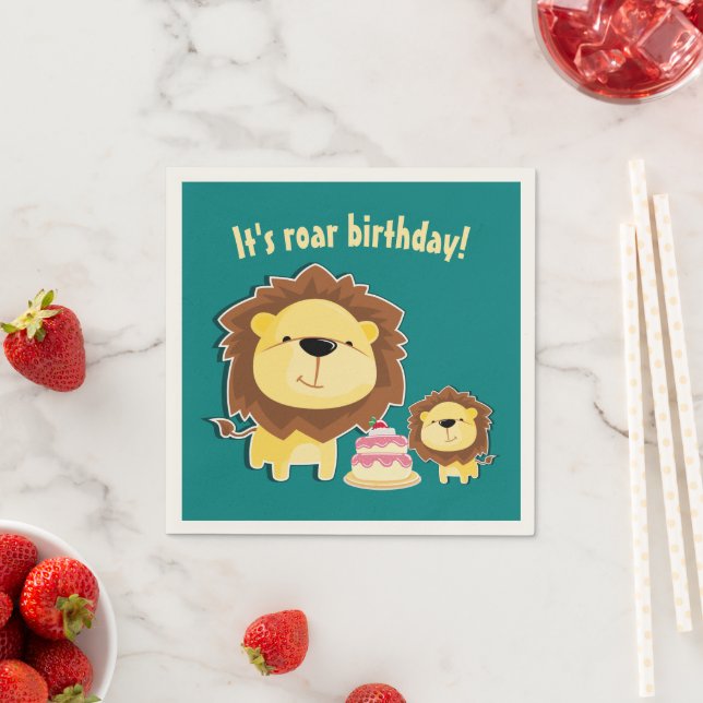 Serviette En Papier Joli Lion Et Baby Cub Anniversaire de enfant (En situation)