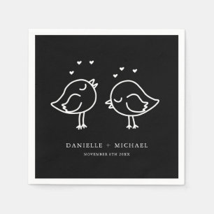Serviette En Papier Joli Lovebirds noir et blanc Doodbirds Mariage