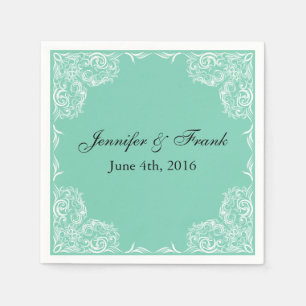 Serviette En Papier Joli Mariage Aqua à cadre de dentelle