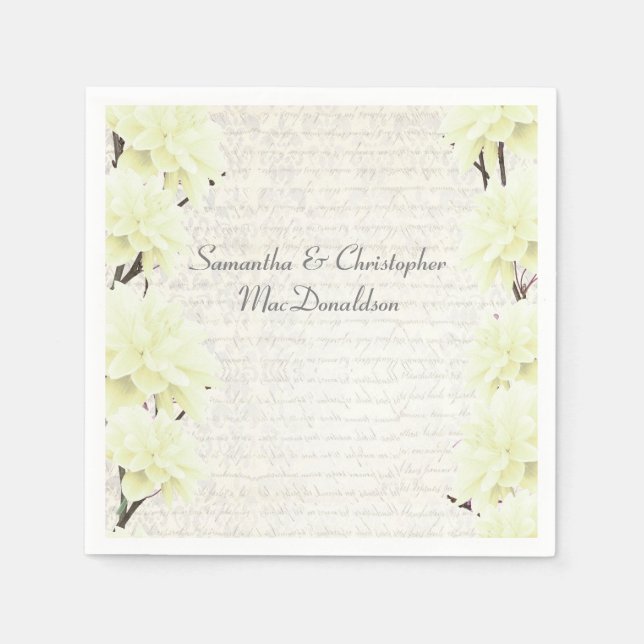 Serviette En Papier Joli mariage campagnard fleuri jaune pastel (Devant)