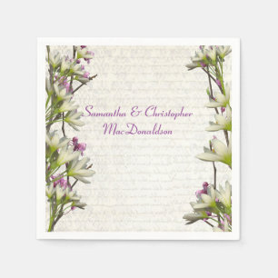 Serviette En Papier Joli mariage campagnard mauve blanc lilas