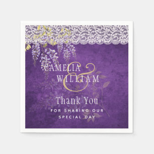 Serviette En Papier Joli Mariage de dentelle WISTERIA violet rustique