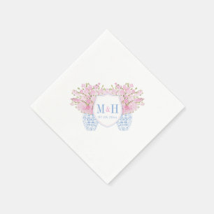 Serviette En Papier Joli Mariage de Monogramme bleu rose