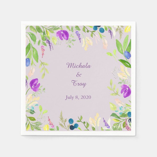 Serviette En Papier Joli Mariage floral orchidée aquarelle (Devant)