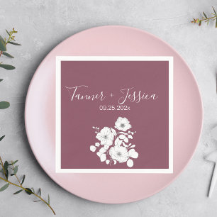 Serviette En Papier Joli Mariage floral violet et blanc