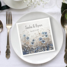 Joli Mariage Jardin Fleur 3D Bleu et Blanc