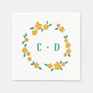 Serviette En Papier Joli Monogramme Floral Wreath