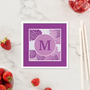 Serviette En Papier Joli Monogramme Moderne Purple Floral Pattern Part