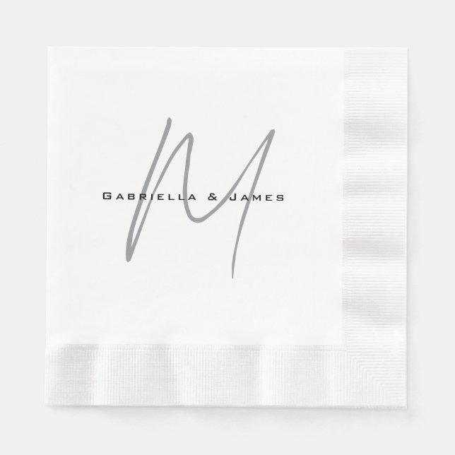 Serviette En Papier Joli Monogramme Noir Blanc Gris Calligraphie (Devant)