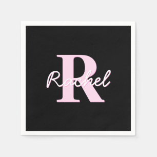 Serviette En Papier Joli monogramme personnalisable Rose clair et no