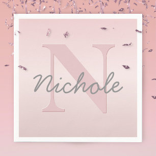 Serviette En Papier Joli monogramme rose personnalisable & écriture de