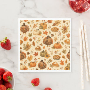 Serviette En Papier Joli motif aquarelle de Thanksgiving avec des dind