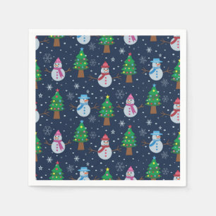 Serviette En Papier Joli motif de bonhomme de neige avec des sapins de