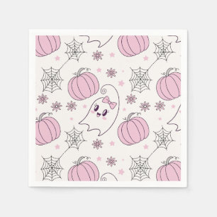 Serviette En Papier Joli motif de citrouille rose pour Halloween