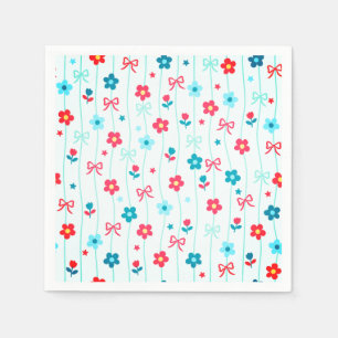 Serviette En Papier Joli motif de nœud floral bleu et rouge Patriotiqu