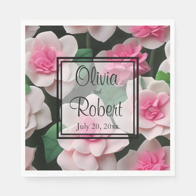 Serviette En Papier Joli motif fleuri rose boho (Devant)