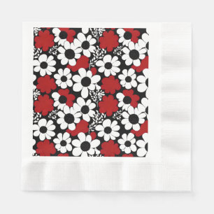 Serviette En Papier Joli motif floral en rouge, noir et blanc