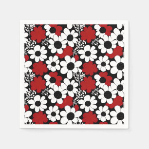 Serviette En Papier Joli motif floral en rouge, noir et blanc