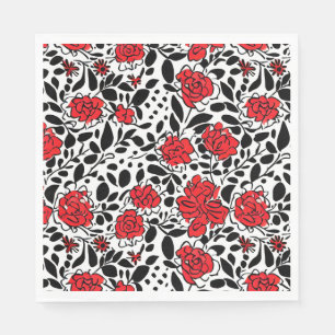 Serviette En Papier Joli motif floral en rouge, noir et blanc