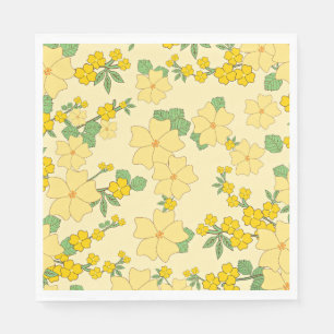Serviette En Papier Joli motif floral jaune pastel,