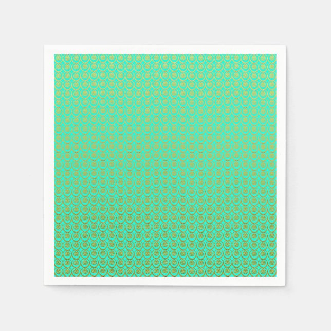 Serviette En Papier Joli motif jaune doré sur vert menthe (Devant)