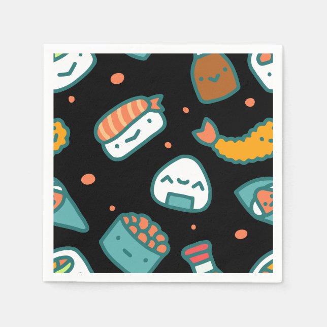 Serviette En Papier Joli motif sushi transparent sur noir (Devant)