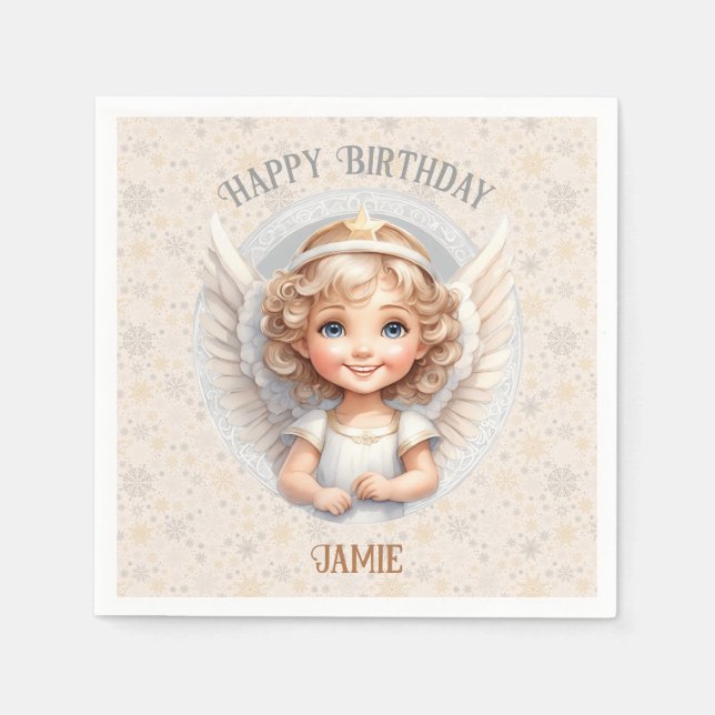 Serviette En Papier Joli Noël Angel Anniversaire Nom Papier Napkins (Devant)