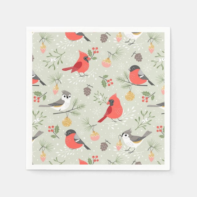 Serviette En Papier Joli Noël Oiseau Motif Design de vacances (Devant)