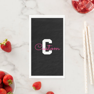 Serviette En Papier Joli nom et monogramme | Noir Blanc & Rose