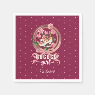 Serviette En Papier Joli Nom Rose Rococo Chaussure Fille Ruban