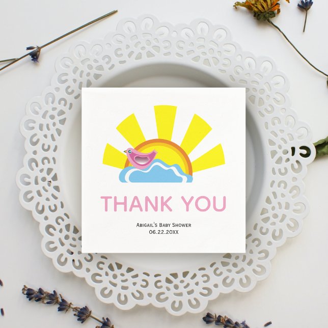 Serviette En Papier Joli oiseau et soleil Books pour Baby shower Merci (Créateur téléchargé)