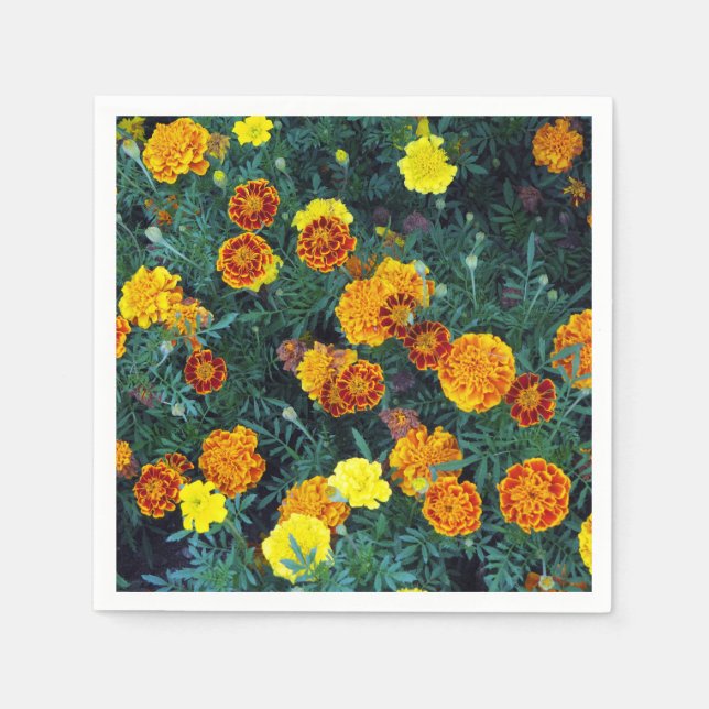 Serviette En Papier Joli Orange Marigolds Floral Photo (Devant)