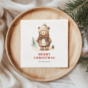 Serviette En Papier Joli ours aquarelle Joyeux Noël vacances