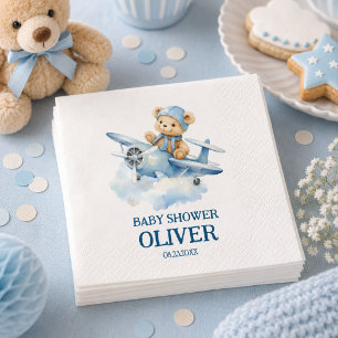 Serviette En Papier Joli Ours Avion Bleu Le Temps Passe Un 1er Anniver