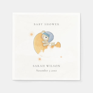 Serviette En Papier Joli Ours Bleu Sommeil Sur Lune Baby shower Garçon