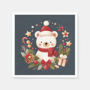 Serviette En Papier Joli ours de Noël/d'hiver en couronne