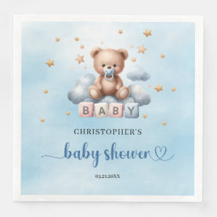 Serviette En Papier Joli ours en peluche bleu et brun baby shower garç