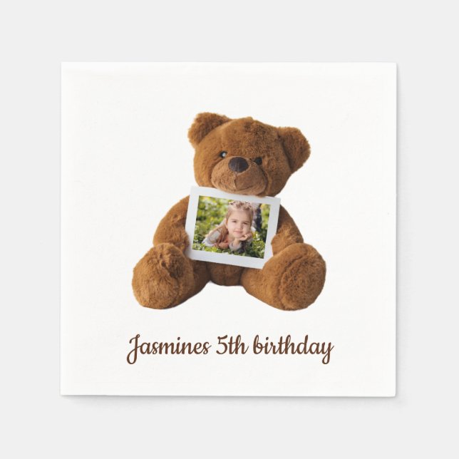 Serviette En Papier Joli ours en peluche moderne photo anniversaire (Devant)