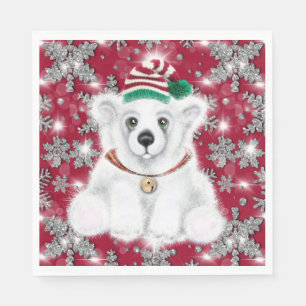 Serviette En Papier Joli ours polaire festif de vacances paillettes fl