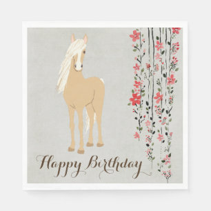 Serviette En Papier Joli Palomino Pony Flowers Cheval Joyeux Anniversa