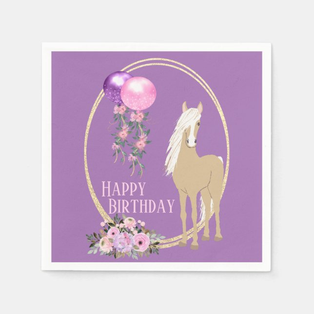 Serviette En Papier Joli Palomino rose violet Fleurs Cheval Anniversai (Devant)