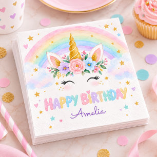 Serviette En Papier Joli papier de fête d'anniversaire licorne arc-en-