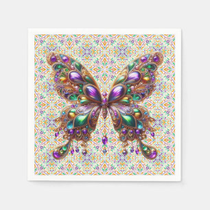 Serviette En Papier Joli papillon de Mardi Gras orné de bijoux