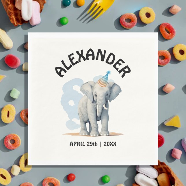 Serviette En Papier Joli Pastel Bébé Bleu Wild Elephant Aquarelle (Créateur téléchargé)