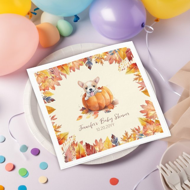Serviette En Papier Joli petit Baby shower Citrouille de chiot (Little Pumpkin Puppy Baby Shower Napkins)